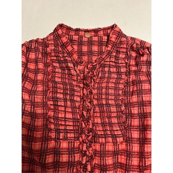 Free People Plaid Miles Tuxedo Shirt Size S in Pink Combo MSRP$128 NWT F20T07506 - Picture 3 of 6